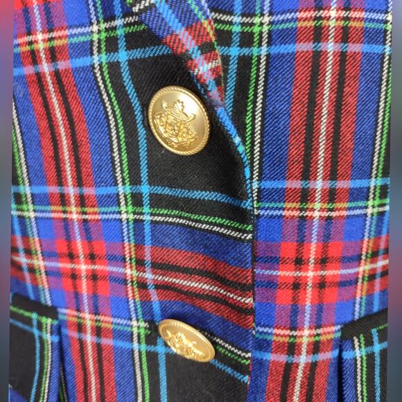 J. Crew Black Red Blue Nipped in Blazer Stewart Tartan Wool Blend Plaid Size 6 - Picture 12 of 16